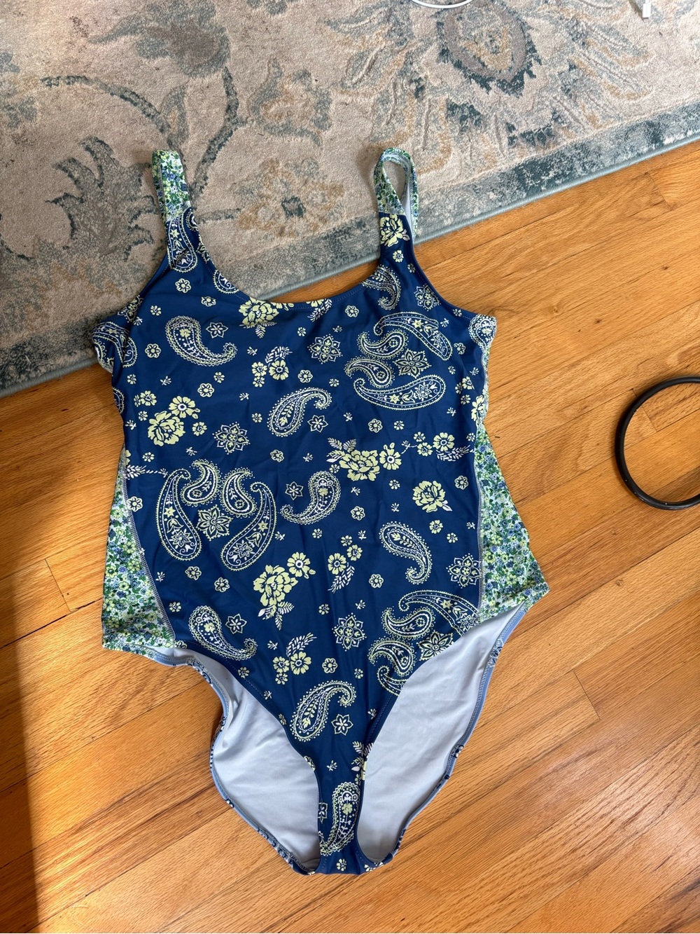 aerie Light Blue One-Piece Swimsuit- Paisley and Floral Print Size XL